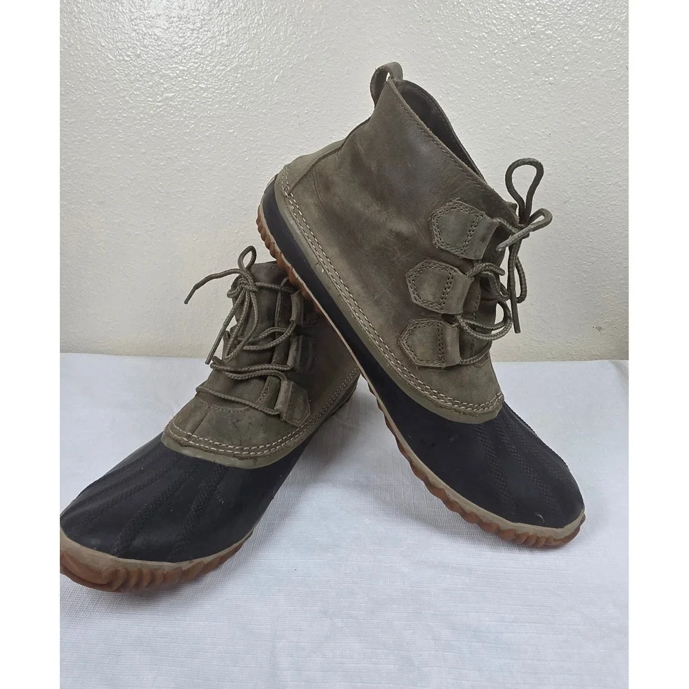 Sorel Out N About Leather Duck Boots olive  Waterproof Women 11 Granola Gorpcore - Picture 3 of 8